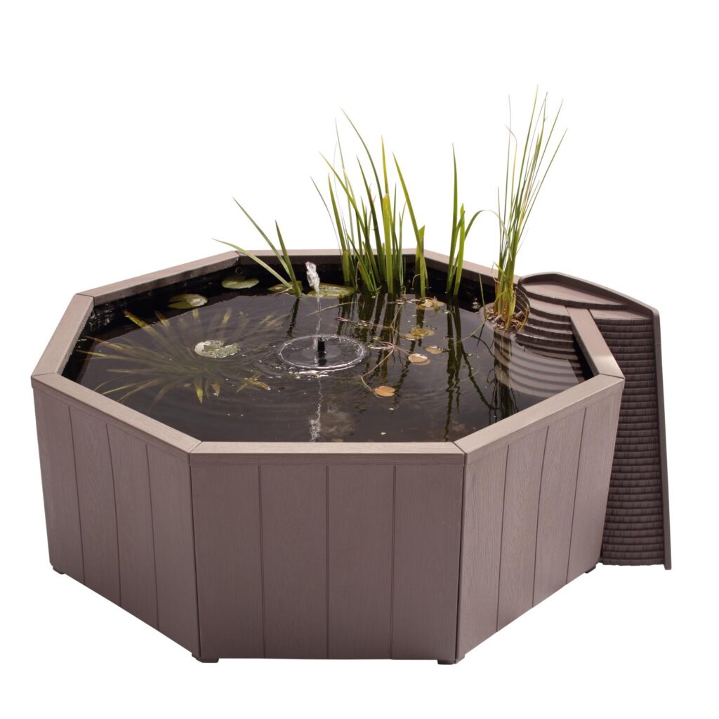 Bovengronds bassin van 190L - Complete set met fontein op zonne-energie & plantenbak + kikkertrap - Aquigarden