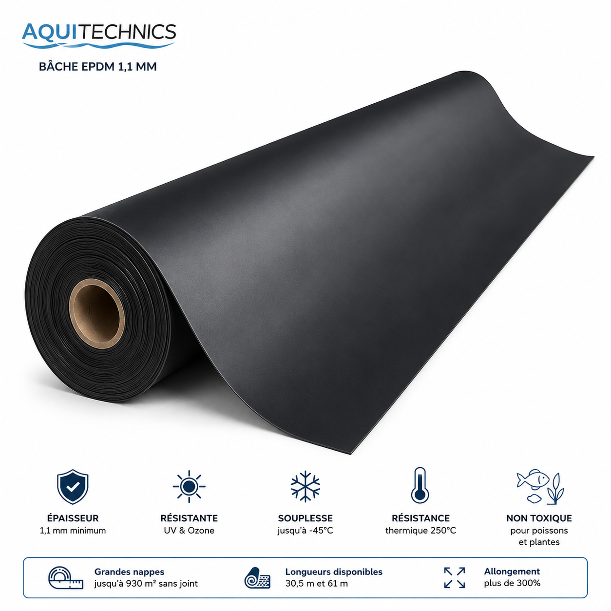 Bâche EPDM - Aquitechnics - Meilleure qualité du marché ! (Prix au M²) - Pondgard Quality