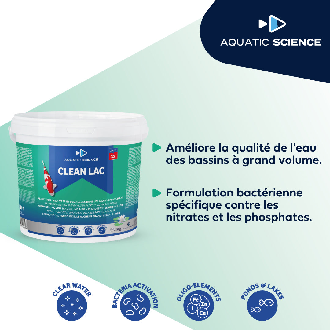 Clean-Lac 12kg pour 800m² - Bactéries pour étang naturel - Eau claire & réduction de la vase et des algues