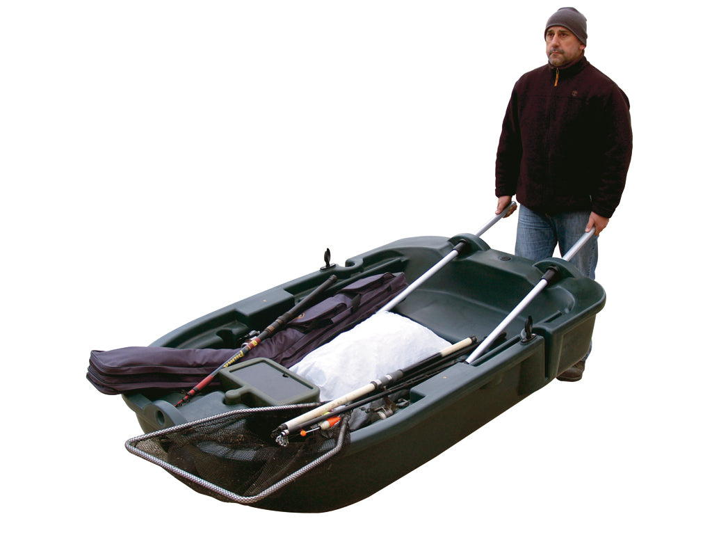 Boot mit Ruder zum Ausbringen von Bakterien im Teich, leicht transportierbar
