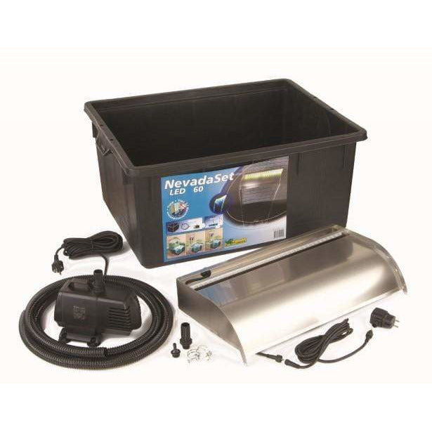 Ubbink Lames d'eau SET NEVADA 60 LED - cascade NEVADA 60 LED, 3900 l/h, conteneur 65l Quadra I, tuyau 2m - fĂŒr eine Einbauhöhe von max. 75 cm 8711465121125 1312112