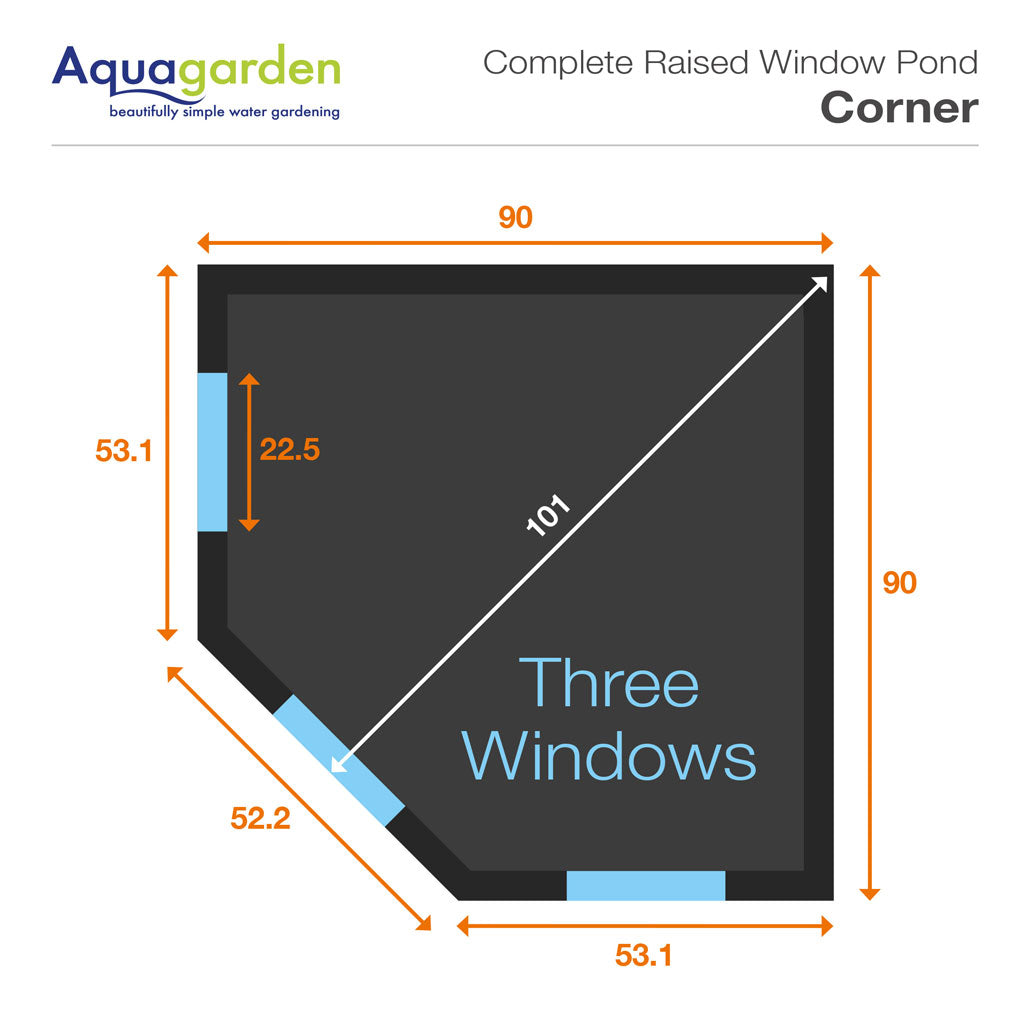 Raised Window Pond Corner Mocha – Bassin surélevé d'angle avec fenêtres panoramiques pour terrasse et jardin
