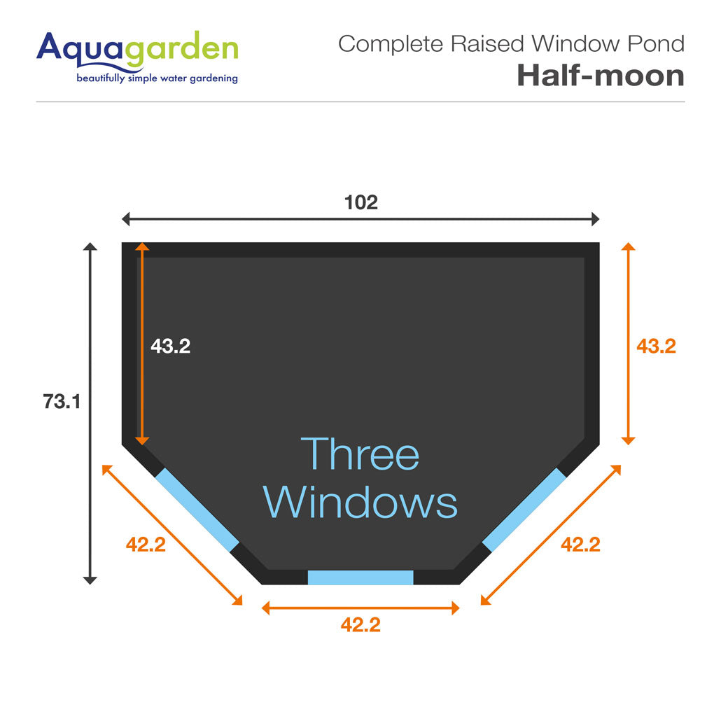 Raised Window Pond Halfmoon Mocha – Bassin surélevé avec fenêtres panoramiques pour terrasse et patio