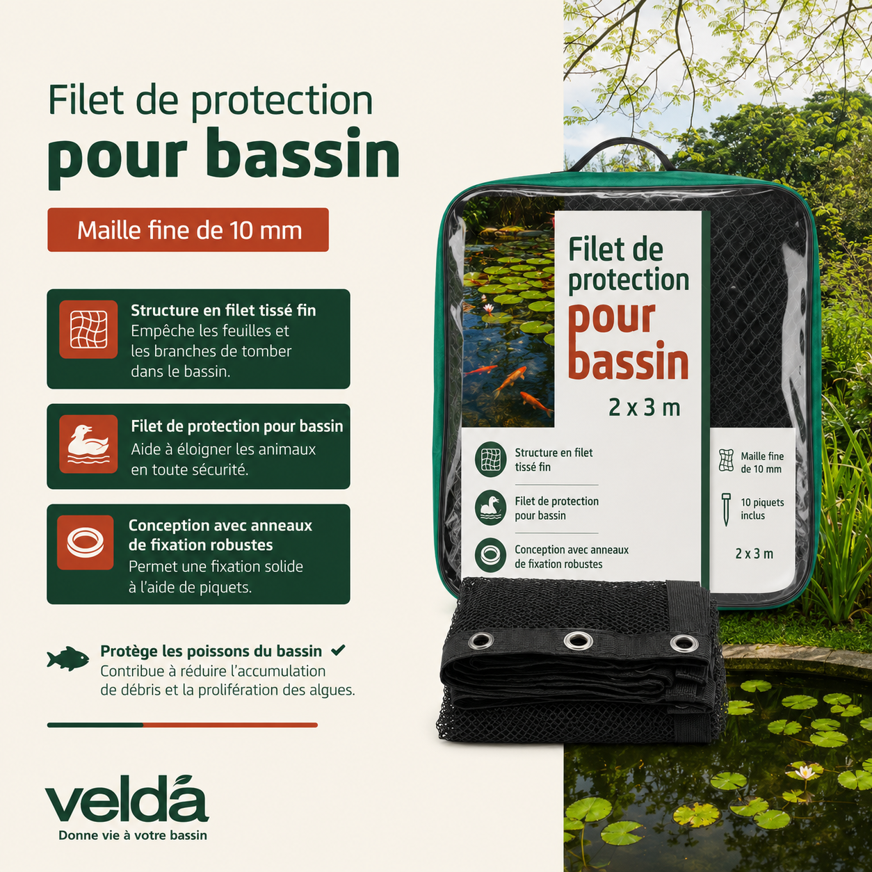 CoverNet 2 x 3M - Rede de proteção de alta qualidade com ilhós - Velda