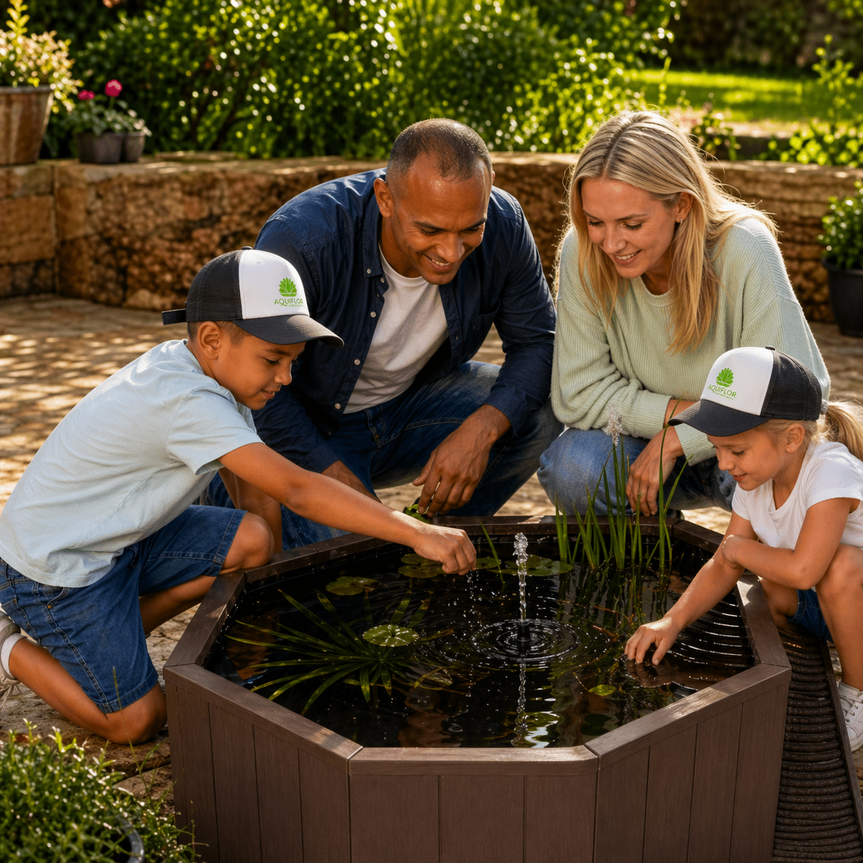 Bassin hors sol de 190L - Kit complet avec jet d'eau solaire & bac de plantes + échelle à grenouille - Aquigarden
